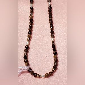 Golden Leaf Bead & Fresh Water Pearl Necklace